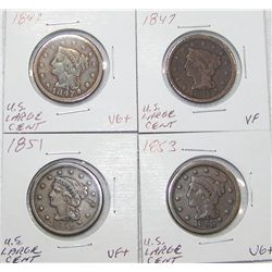 (4X The Bid) U.S. Large Cents. VG to VF+. 1847-1853.