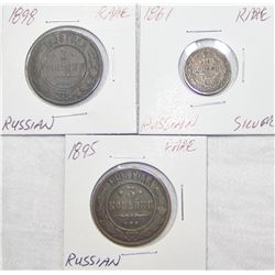 (3X The Bid)  Rare Russian Coinage. 1861, 1895, 1898.