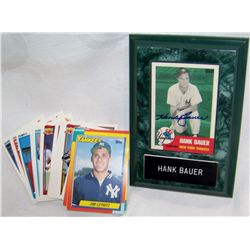 Hank Bauer Signed Plaque and 50  Assorted Rookie Cards.