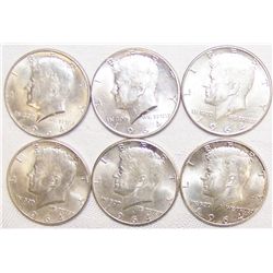 (6X The Bid) 1964 Kennedy Half Dollars.