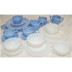 29-Piece Vintage Blue and White Milk Glass.