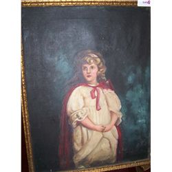 Portrait of a Young Girl, English School Antique Oil on canvas Unsigned  painting framed 18.5T x23.5