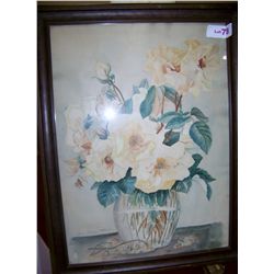 Vintage Watercolor, Mrs. Anna A Dorurn signed framed 17T x 22 W