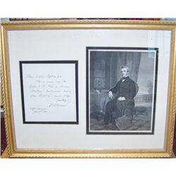 OLIVER WENDELL HOLMES HAND WRITTEN LETTER DATED JAN 17TH 1885 W/ CUSTOM FRAMED ENGRAVING