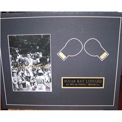SUGAR RAY LEONARD SIGNED OLYMPIC ERA PICTURE, matted not framed
