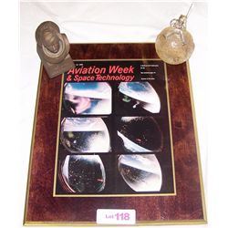 (3) Piece Vintage Space Memorabilia Lot including (2) Paperweights & (1) Plaque