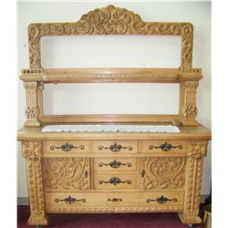 ANTIQUE OAK SIDEBOARD ORNATELY CARVED