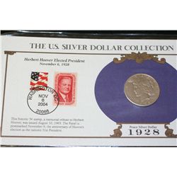 1928-S Peace $1 w/stamps including historic 5 cent stamp