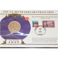 1935-S Peace $1 w/stamps including historic 3 cent stamp