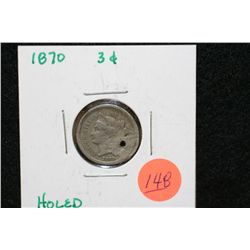 1870 Three Cent piece, holed
