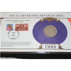 1883 Silver Morgan $1 w/stamps including historic 3 cent stamp