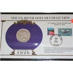 1926-S Peace $1 w/stamps including historic 5 cent stamp