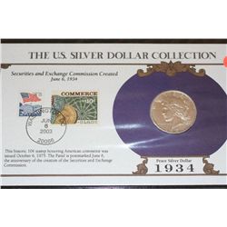 1934-D Peace $1 w/stamps including historic 10 cent stamp
