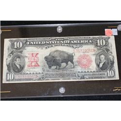 1901 United States Note $10 Lrg Buffalo, Red Seal, #E31319260 in display case