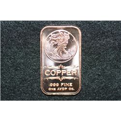 2011 Copper Ingot, .999 fine 1 oz.