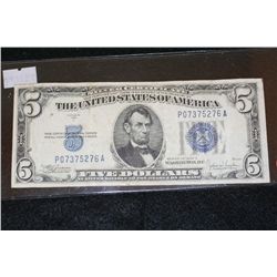 1934-C US Silver Certificate $5, Blue Seal, #P07375276A