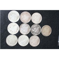 1922-S (3), 1922 (intials V&S), 1923-S, 1924 & 1924-S Peace $1, lot of 10