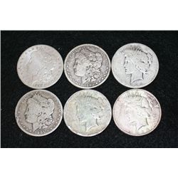 1880-S, 1898-O & 1901-S Silver Morgan $1, lot of 3 and 1922, 1923-D & 1924 Peace $1, lot of 3, total
