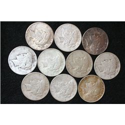 1922 (3), 1922-S (2), 1922, 1923-S (2), 1923 & 1926 Peace $1, lot of 10