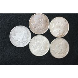 1922, 1922-D, 1923-S, 1923-D & 1924 Peace $1, lot of 5