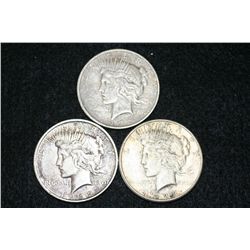 1922-D (2) & 1923-S Peace $1, lot of 3