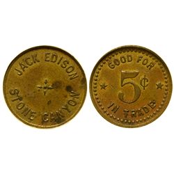 CA - Stone Canyon,Monterey County - c1910 - Jack Edison Token