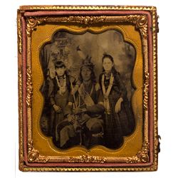 Dakota South - 1860 - Native American Man with Children Ferrotype in an Ambrotype Frame