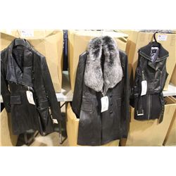 IDENTIFY LONG BLACK LEATHER FUR COLLARED JACKET