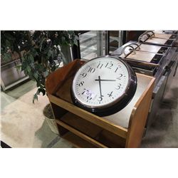 LARGE CLOCK, MAGAZINE RACK & PLANT