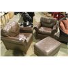 Image 1 : 2 LEATHER ARMCHAIRS & 1 OTTOMAN