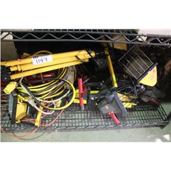ASSORTED WORK LIGHTS AND ELECTRICAL CORDS