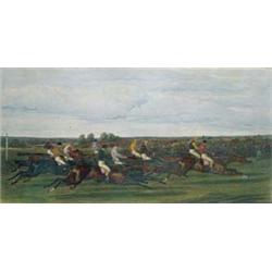 Par de grabados coloreados ingleses de la serie Fores´s National Sports de carreras de caballos segú