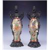 Image 1 : Pareja de bases de quinqués "familia rosa" en porcelana de Cantón montados en bronce, tercer cuarto 