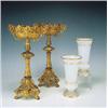 Image 1 : Pareja de hacheros adaptados como lámparas de tres luces en bronce dorado.