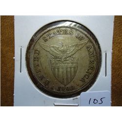 1909-S US/PHILIPINNES SILVER PESO .5144 OZ. ASW