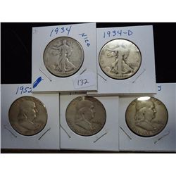 1934,34-D WLH'S, 1952-P/D/S FRANKLIN HALF DOLLARS