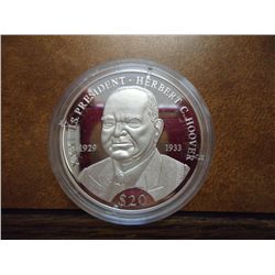 2000 LIBERIA SILVER $20 PROOF PRES HOOVER