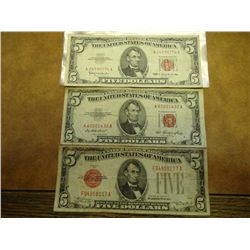 1928-C,53 & 63 $5 US NOTES RED SEAL
