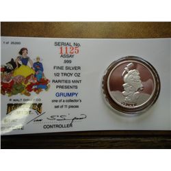 1/2 TROY OZ SILVER DISNEY PF ROUND "GRUMPY"