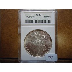 1902-O MORGAN SILVER DOLLAR ANACS MS62