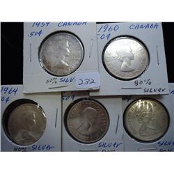 1954,60,64,64 & 65 CANADA SILVER 50 CENTS