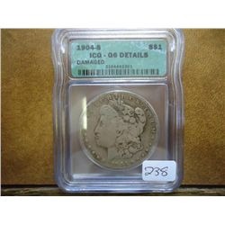 1904-S MORGAN SILVER DOLLAR ICG G6 DETAILS DAMAGED