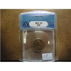 1931 LINCOLN CENT ANACS MS62 RB