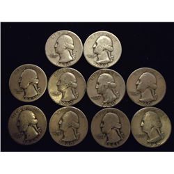 10 ASSORTED 1940'S WASHINGTON SILVER QUARTERS