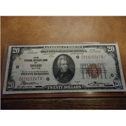 1929 US $20 NATIONAL CURRENCY CHICAGO