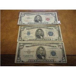 1934-D,53-B & 63 US $5 BILLS