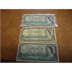 3-1954 CANADA ONE DOLLAR BILLS