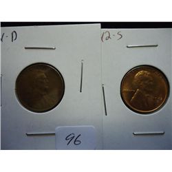 1931-D (VERY FINE) & 42-S (UNC) LINCOLN CENTS