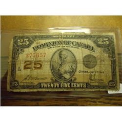 1923 CANADA 25 CENT FRACTIONAL NOTE