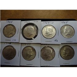 1964,64,64-D,65,65,65,67 & 68-D KENNEDY HALVES